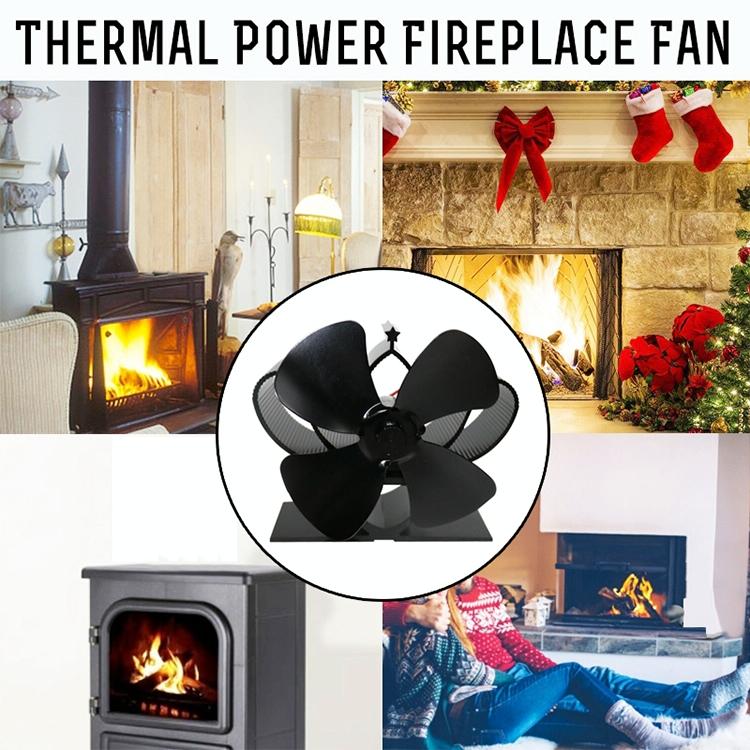 High Temperature 4-blade Heat Powered Stove Fan for Fireplaces - Grey