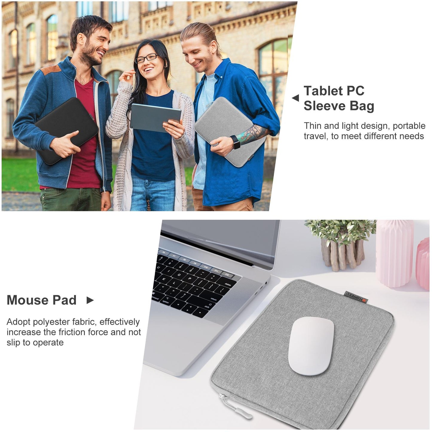 11 Tablet Sleeve Briefcase for 9.7-11.0 Tablets - Zipper Closure - Grey