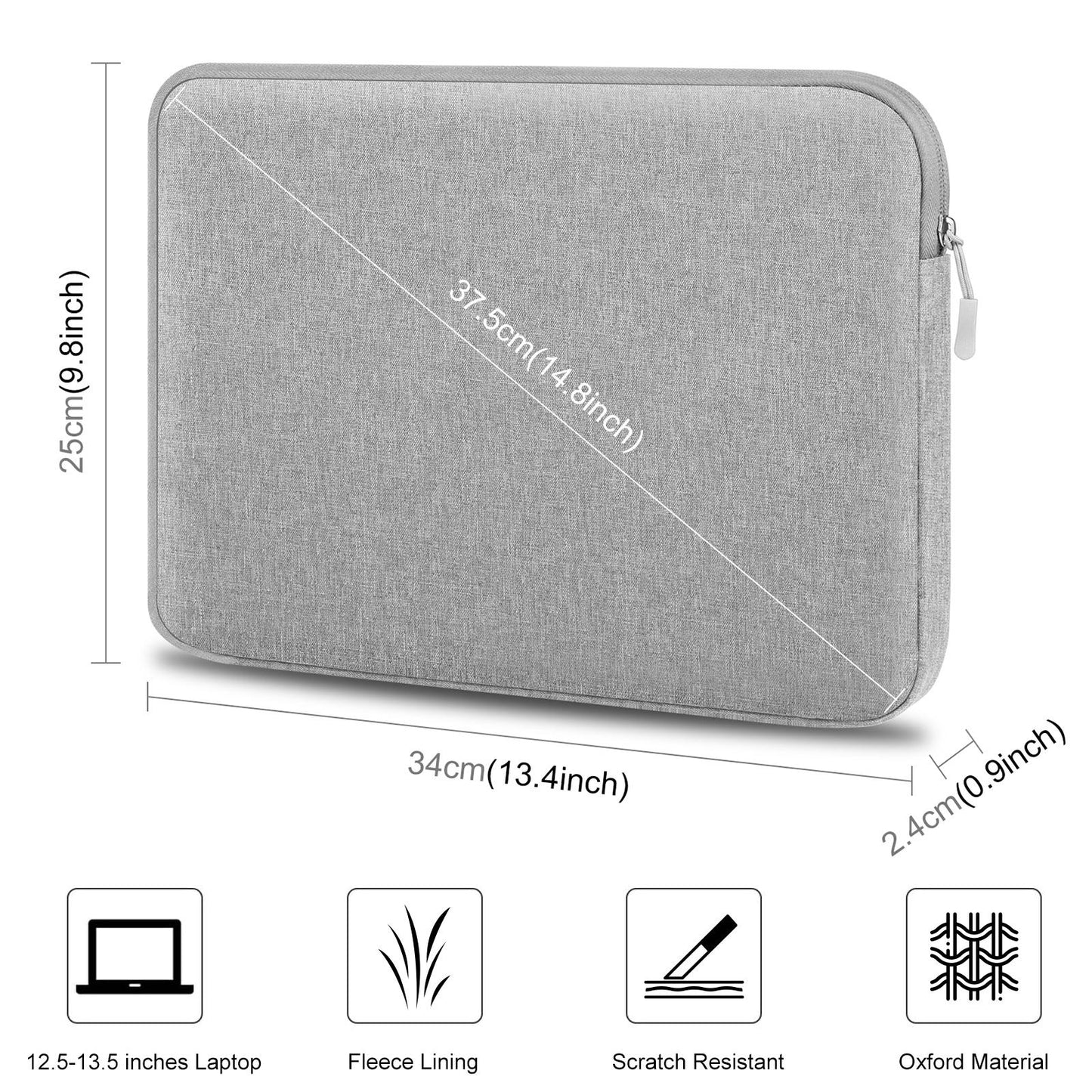 13 Laptop Sleeve Briefcase for 12.5-13.5 Laptops - Zipper Closure - Grey