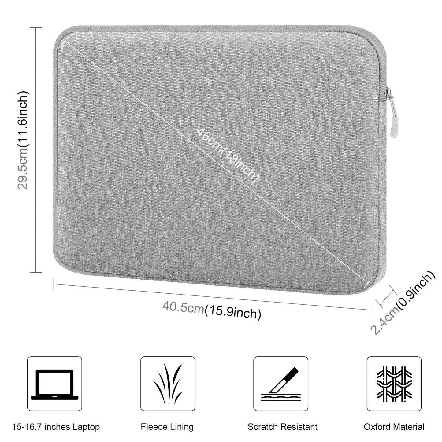 15-16.7 Inch Laptop Briefcase Bag with Zipper for 16 Inch Sleeve - Grey