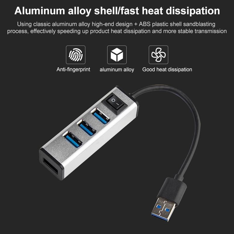 4-Port Aluminum Usb 3.0 Hub With Switch - Grey