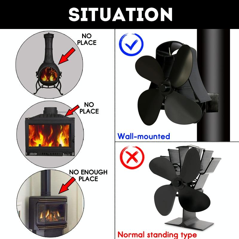 4-blade Heat Powered Fireplace Stove Fan - Aluminum - Grey