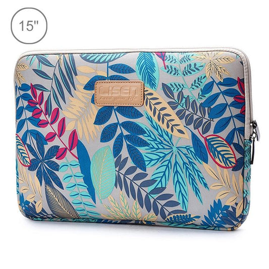 15.6 Inch Laptop Sleeve Case with Zipper for Macbook Samsung Sony Dell Alienware Chuwi Asus Hp - Colourful Leaves Design - Grey