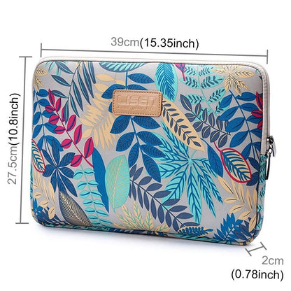 15.6 Inch Laptop Sleeve Case with Zipper for Macbook Samsung Sony Dell Alienware Chuwi Asus Hp - Colourful Leaves Design - Grey