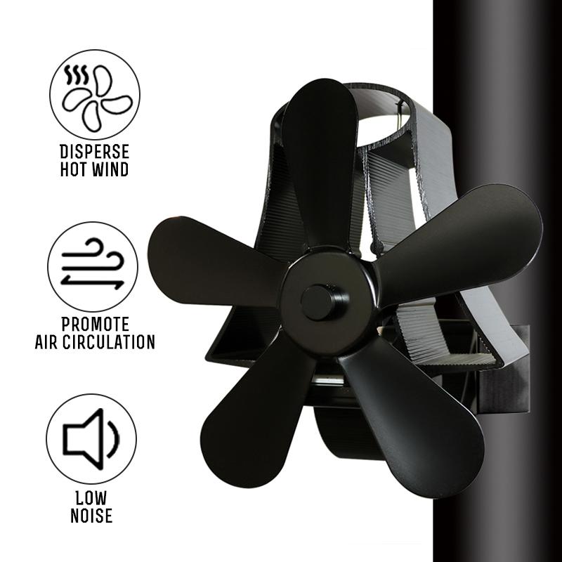 High Temp 5-blade Heat Powered Stove Fan for Fireplaces - Gold