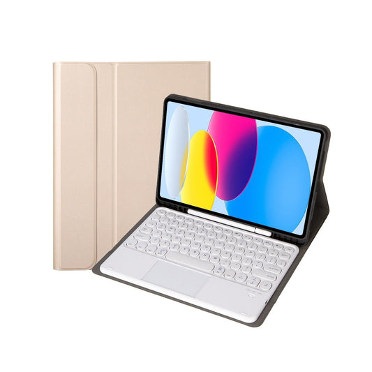 2022 Ipad 10.9 Lambskin Bluetooth Keyboard Case With Pen Slot - Gold