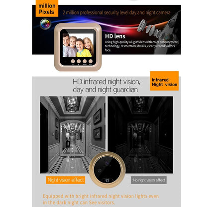 2.4 Screen 2.0Mp Security Camera With Night Vision And Video Recording - No Disturb Peephole Viewer - Gold