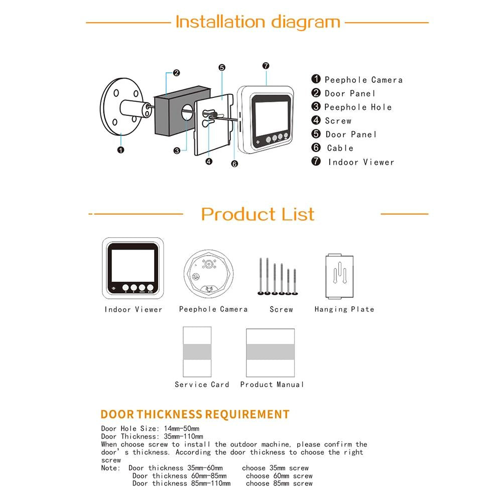 2.4 Screen 2.0Mp Security Camera With Night Vision And Video Recording - No Disturb Peephole Viewer - Gold