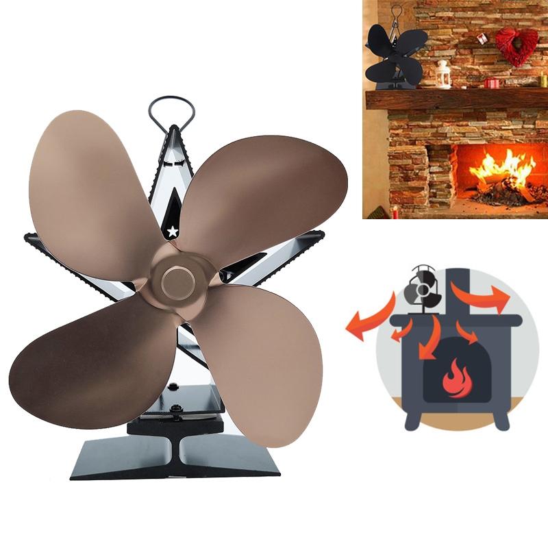 Efficient 4-blade Heat-powered Stove Fan - Aluminum - Gold