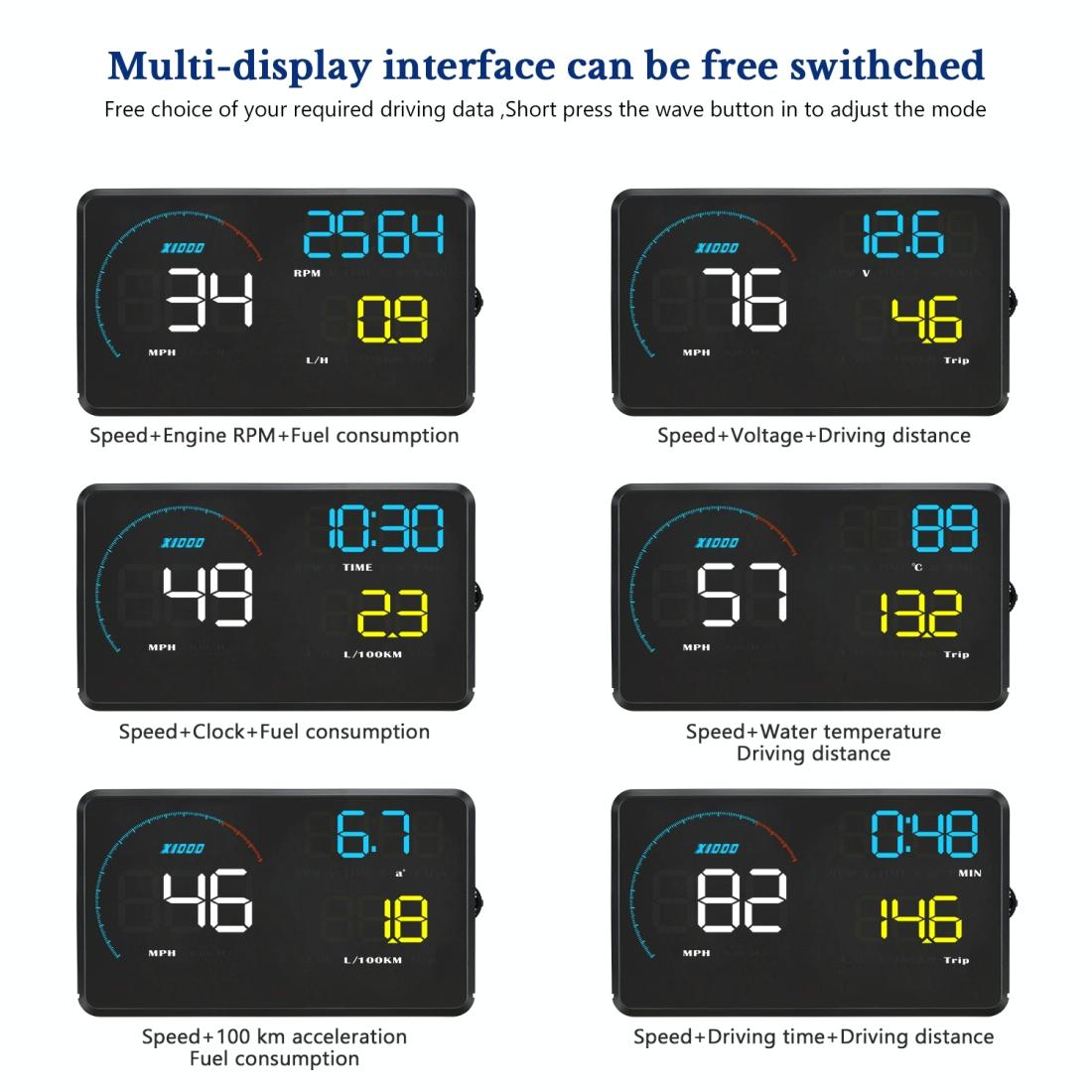 Universal Car Obd2 Hud 5.5 Inch Display Blue