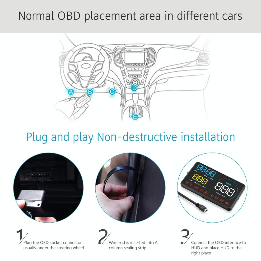 Universal Car Obd2 Hud 5.5 Inch Display Blue