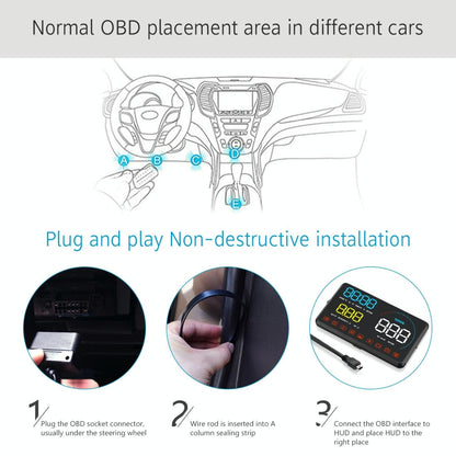 Universal Car Obd2 Hud 5.5 Inch Display Blue