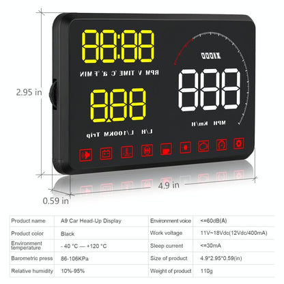 Universal Car Obd2 Hud 5.5 Inch Display Blue