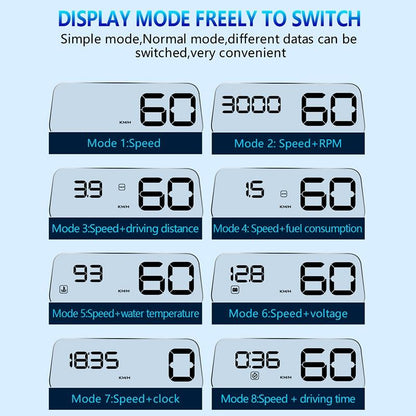 Virtual Hd Car Hud Display Speed Rpm Water Temp Oil Consumption Distance / Time Voltage Over Speed Alarm - Blue