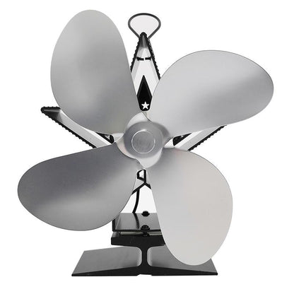 Efficient 4-blade Heat-powered Stove Fan - Aluminum - Blue