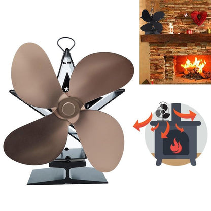 Efficient 4-blade Heat-powered Stove Fan - Aluminum - Blue