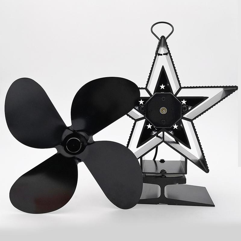Efficient 4-blade Heat-powered Stove Fan - Aluminum - Blue