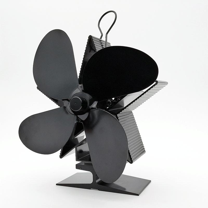 Efficient 4-blade Heat-powered Stove Fan - Aluminum - Blue