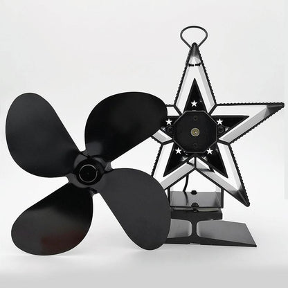 Efficient 4-blade Heat-powered Stove Fan - Aluminum - Blue