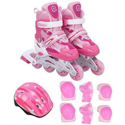 Flash Straight Row Roller Skating Shoes Suit for Kids and Adults - Medium Size - Blue