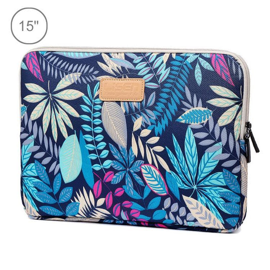15.6 Inch Laptop Sleeve Case with Zipper for Macbook Samsung Sony Dell Alienware Chuwi Asus Hp - Colourful Leaves Design - Blue