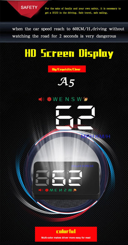 3.5 Inch Car Hud With Gps 2 Display Modes Light Sensors Speed & Compass Speed Alarm - Green Light