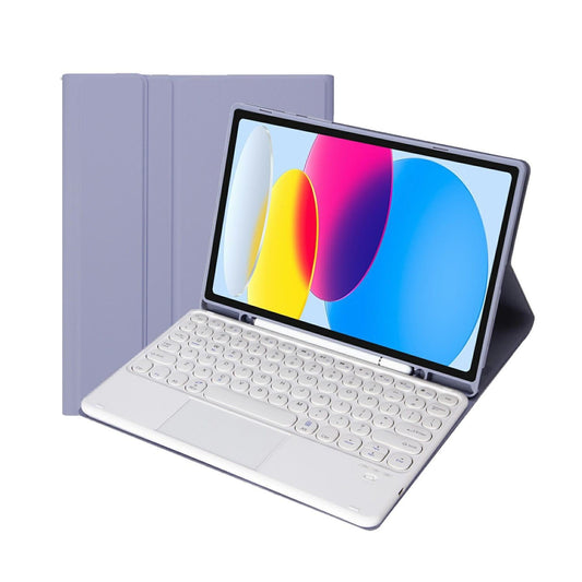 2022 Ipad 10.9 Lambskin Bluetooth Keyboard Case With Pen Slot - Purple