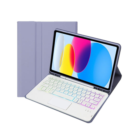 2022 Ipad 10.9 Lambskin Keyboard Case With Backlight & Pen Slot - Purple