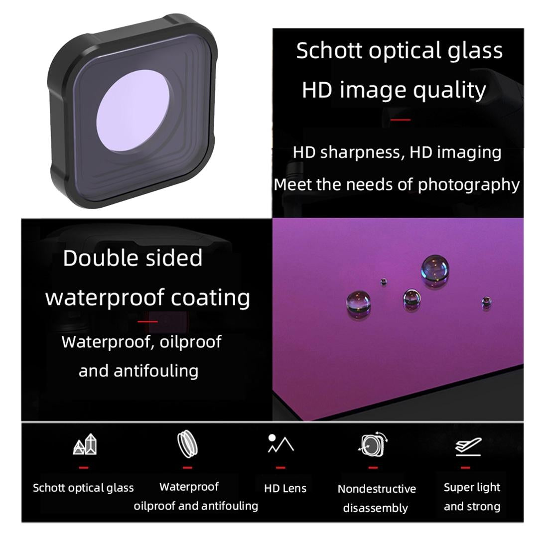 Kb Series Diving Lens Filter for Gopro Hero10 / 9 - Underwater - Red