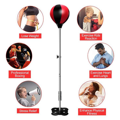 Adjustable Vertical Leather Speed Ball With Suction Cup And Gloves - Red