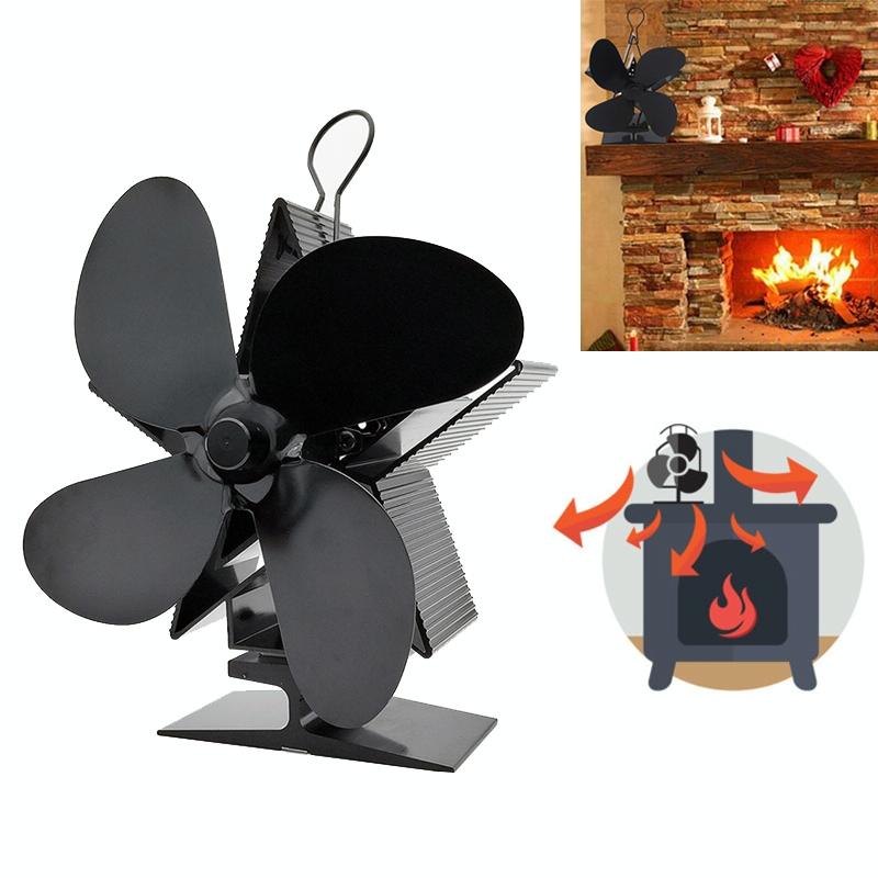 Efficient 4-blade Heat-powered Stove Fan - Aluminum - Red
