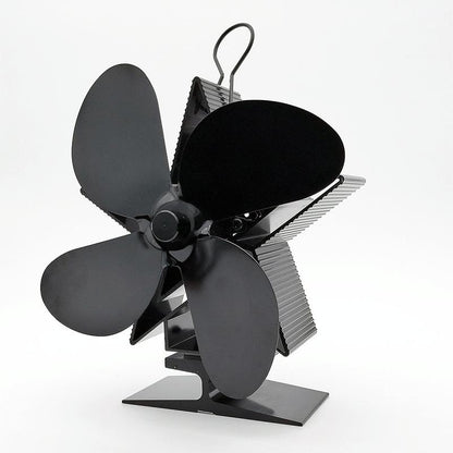 Efficient 4-blade Heat-powered Stove Fan - Aluminum - Red