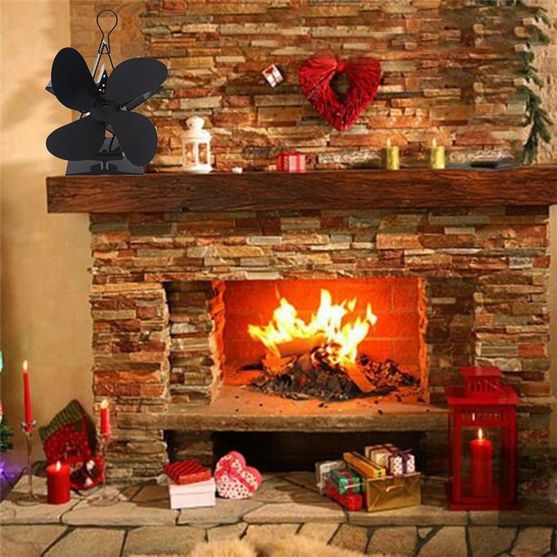 Efficient 4-blade Heat-powered Stove Fan - Aluminum - Red