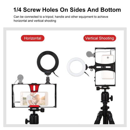 Vlogging Live Broadcast Smartphone Video Rig With 4.7 Inch Ring Led Selfie Light Kit And Cold Shoe Tripod Head - Red