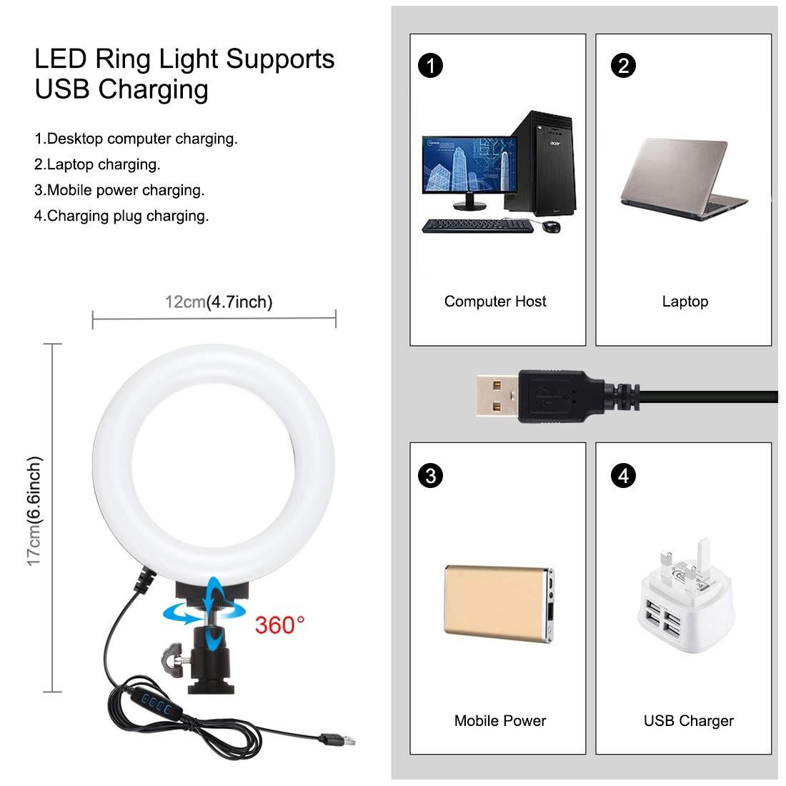 Vlogging Live Broadcast Smartphone Video Rig With 4.7 Inch Ring Led Selfie Light Kit And Cold Shoe Tripod Head - Red