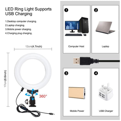 Vlogging Live Broadcast Smartphone Video Rig With 4.7 Inch Ring Led Selfie Light Kit And Cold Shoe Tripod Head - Red