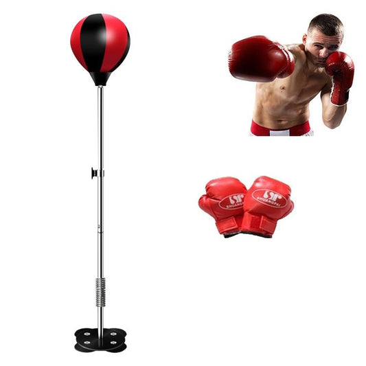 Adjustable Vertical Leather Speed Ball With Suction Cup And Gloves - Black Red