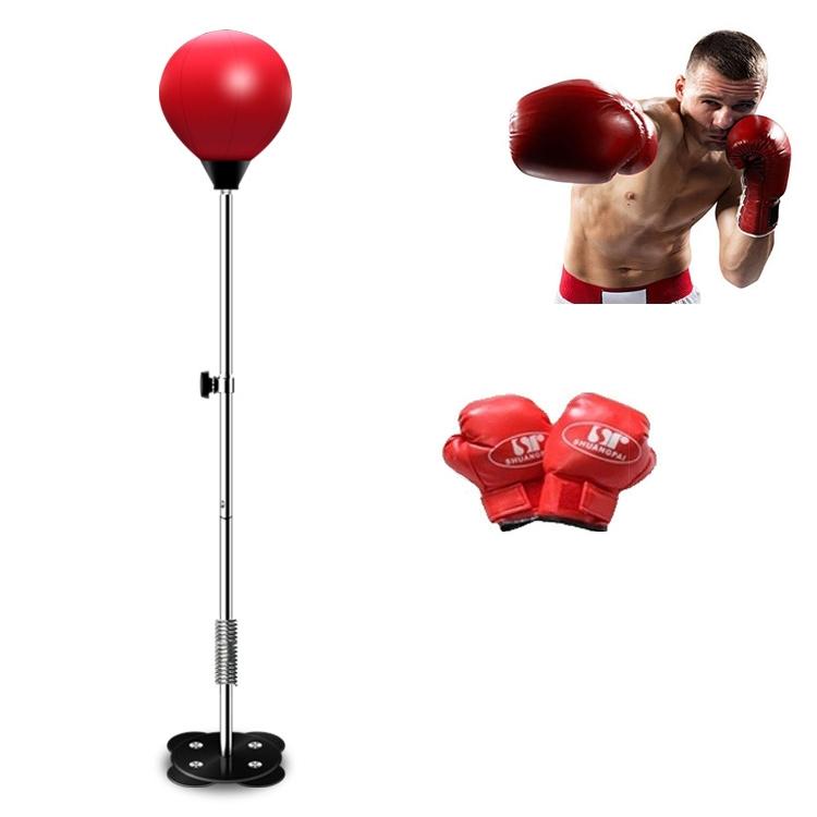 Adjustable Vertical Leather Speed Ball With Suction Cup And Gloves - Black Red