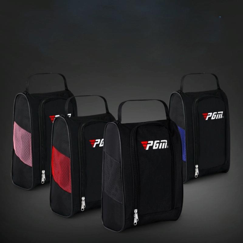 Convenient Breathable Golf Shoe Bag - Durable Nylon - Black Red