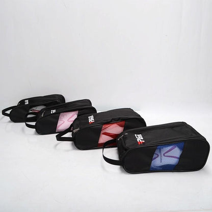 Convenient Breathable Golf Shoe Bag - Durable Nylon - Black Red
