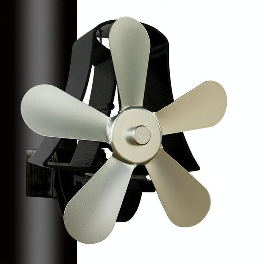 High Temp 5-blade Heat Powered Stove Fan for Fireplaces - Silver