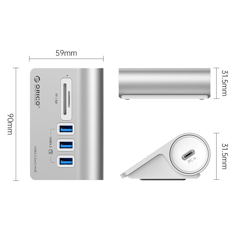 3-Port Usb 3.2 Hub With Card Reader Silver