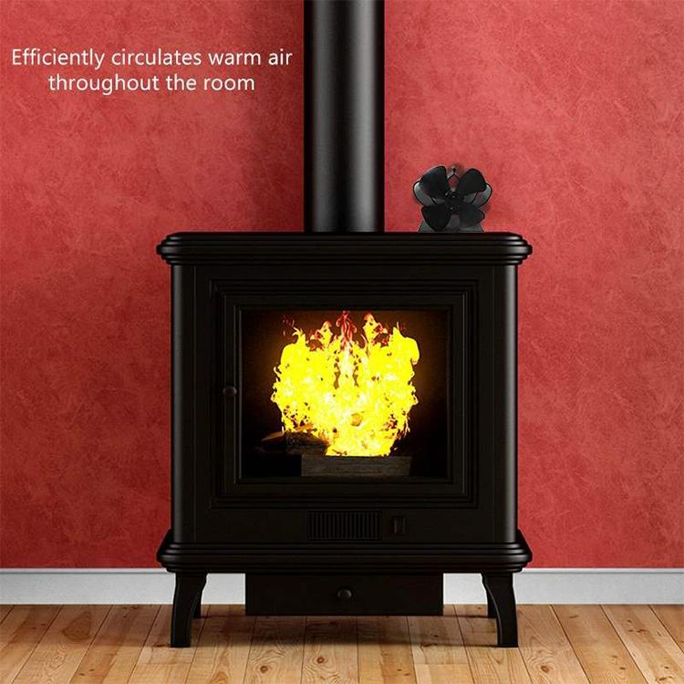 High Temperature 4-blade Heat Powered Stove Fan for Fireplaces - Silver