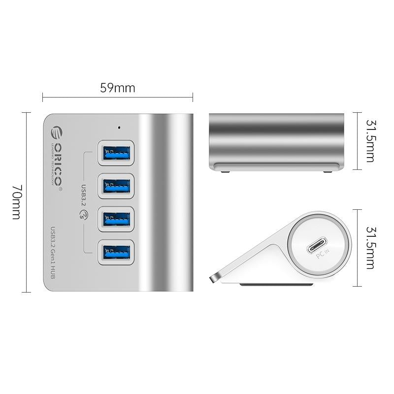 Aluminum 4-Port Usb 3.2 Gen1 Hub Silver