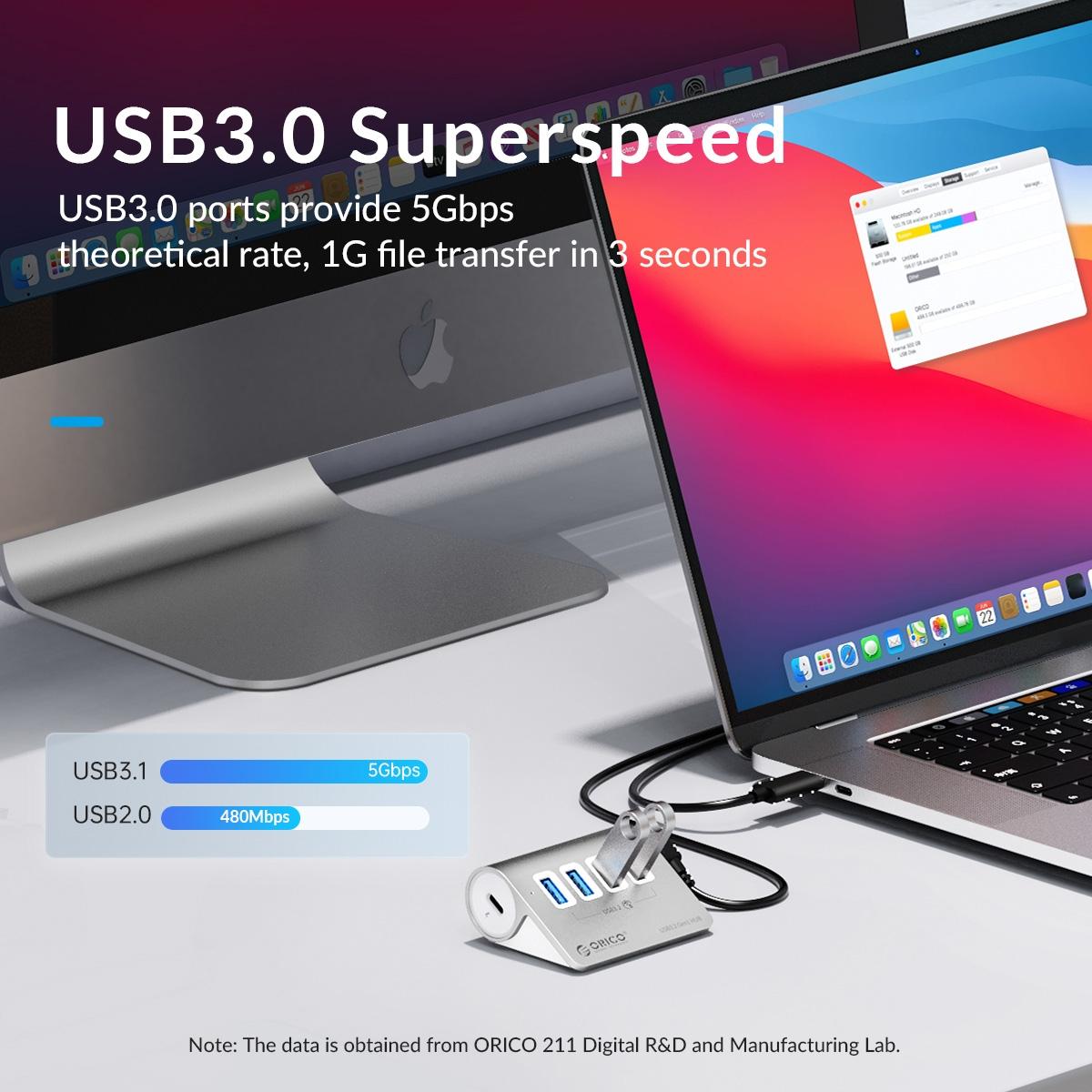 Aluminum 4-Port Usb 3.2 Gen1 Hub Silver