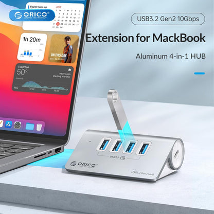 Aluminum 4-Port Usb 3.2 Gen1 10Gbps Hub Silver