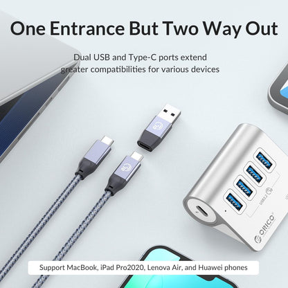 Aluminum 4-Port Usb 3.2 Gen1 10Gbps Hub Silver