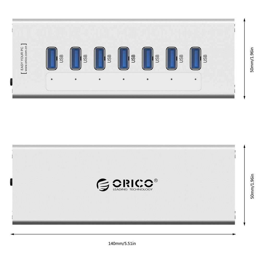 7-Port Aluminum Usb 3.0 Hub For Laptops - Silver