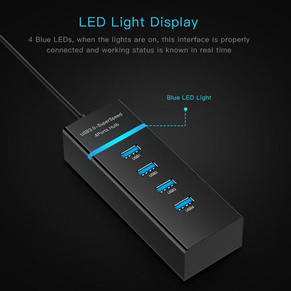 4-Port Usb 3.0 Hub With Led Super Speed 5Gbps - White
