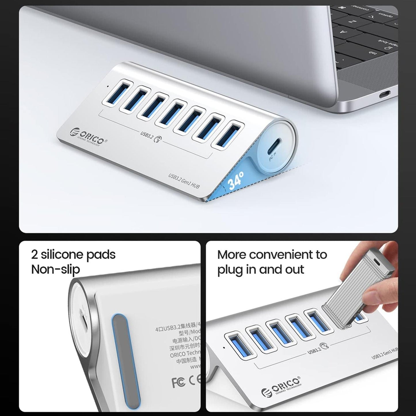 7-Port Usb 3.2 Gen1 Hub With 0.5M Cable